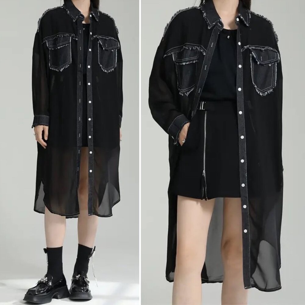 Sheer Long Pocketed Coverup Top NEW